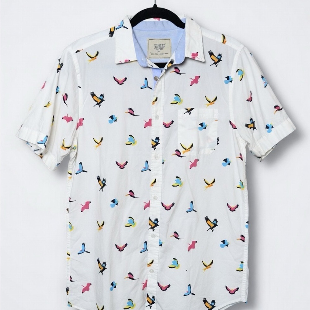 Men's White Patterned Short Sleeve Shirt